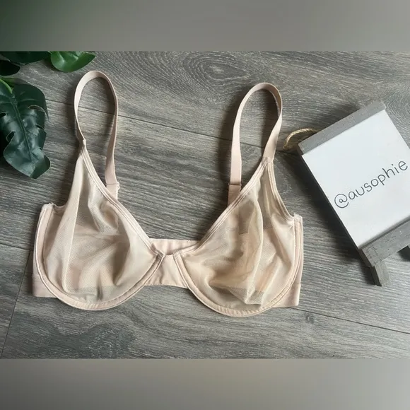 Negative underwear Sieve Demi Bra underwire Unpadded unlined Peach size 32DD