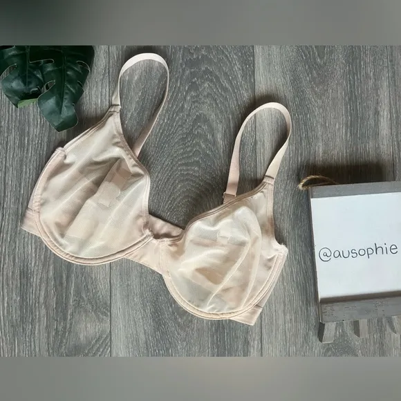 Negative underwear Sieve Demi Bra underwire Unpadded unlined Peach size 32DD