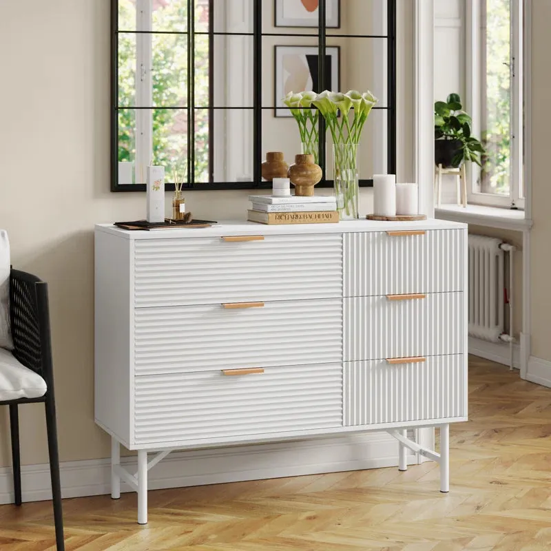 NEW ASSEMBLED Retails $440, Etta Avenue Adele 42.5" W 6-Drawer White Double Dresser, Lingerie Chest