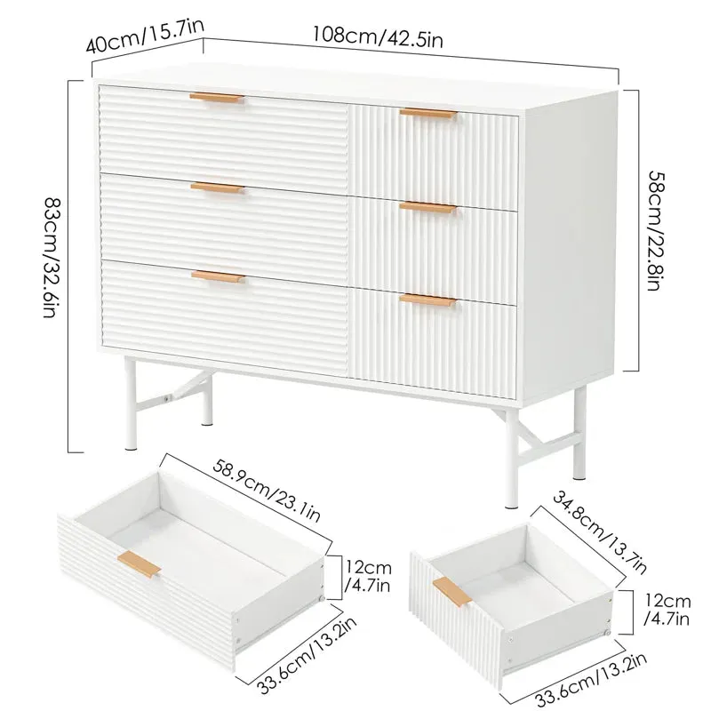 NEW ASSEMBLED Retails $440, Etta Avenue Adele 42.5" W 6-Drawer White Double Dresser, Lingerie Chest