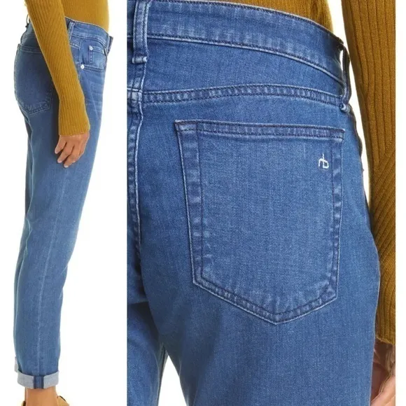 NEW RAG &amp; BONE Dre Low Rise Slim Boyfriend Jeans Blue Womens Size‎ 26 Mid Rise