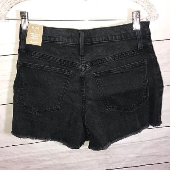 NEW Madewell High-Rise Denim Shorts in Black Frost: Button-Front Edition Size 26