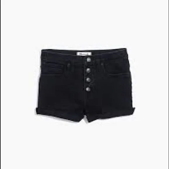 NEW Madewell High-Rise Denim Shorts in Black Frost: Button-Front Edition Size 26