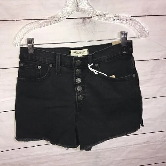 NEW Madewell High-Rise Denim Shorts in Black Frost: Button-Front Edition Size 26