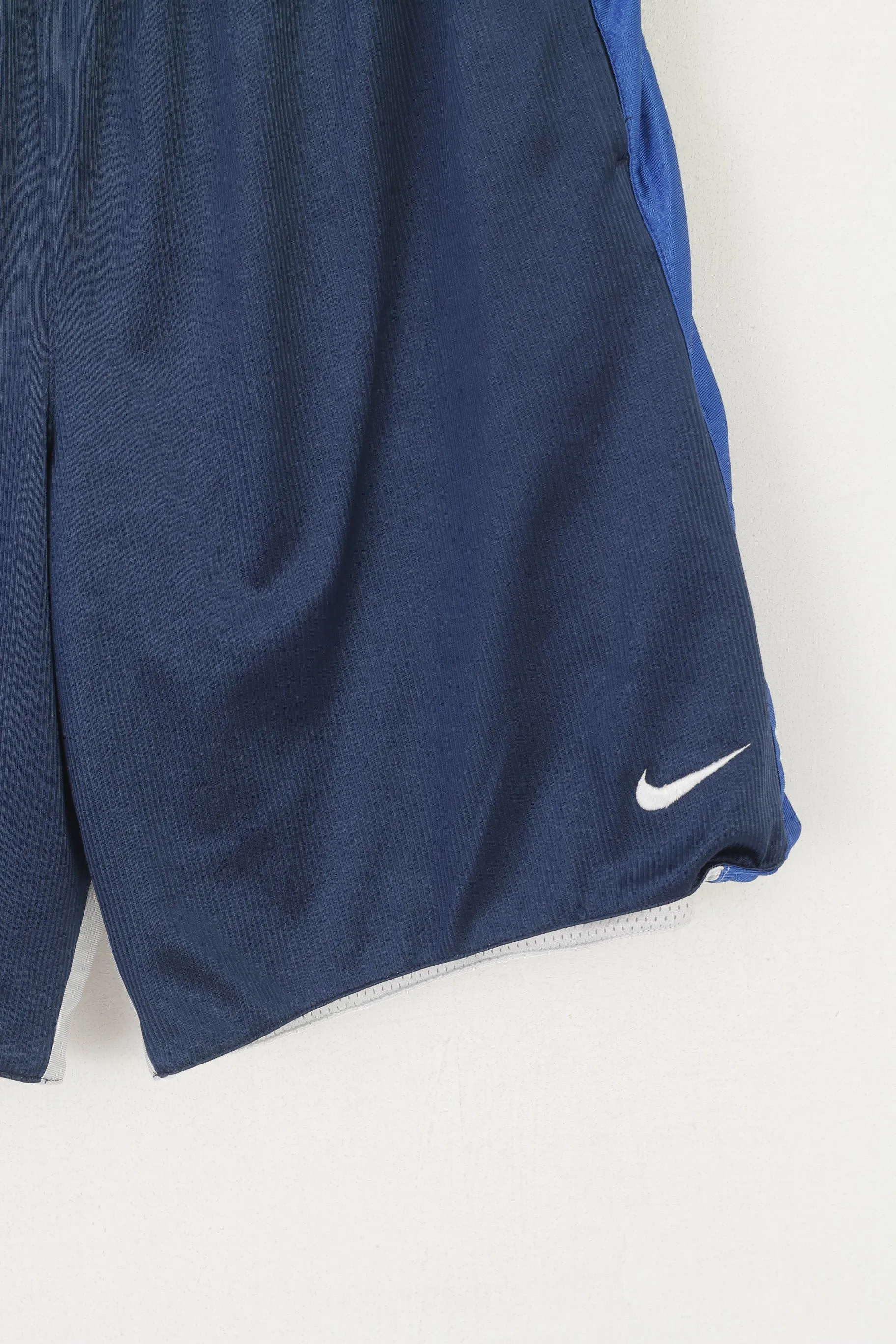 Nike Men L Shorts Navy Shiny Basketball Sportswear Training Gym Drawstring Stretch Elastic
