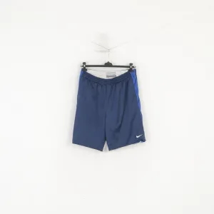 Nike Men L Shorts Navy Shiny Basketball Sportswear Training Gym Drawstring Stretch Elastic