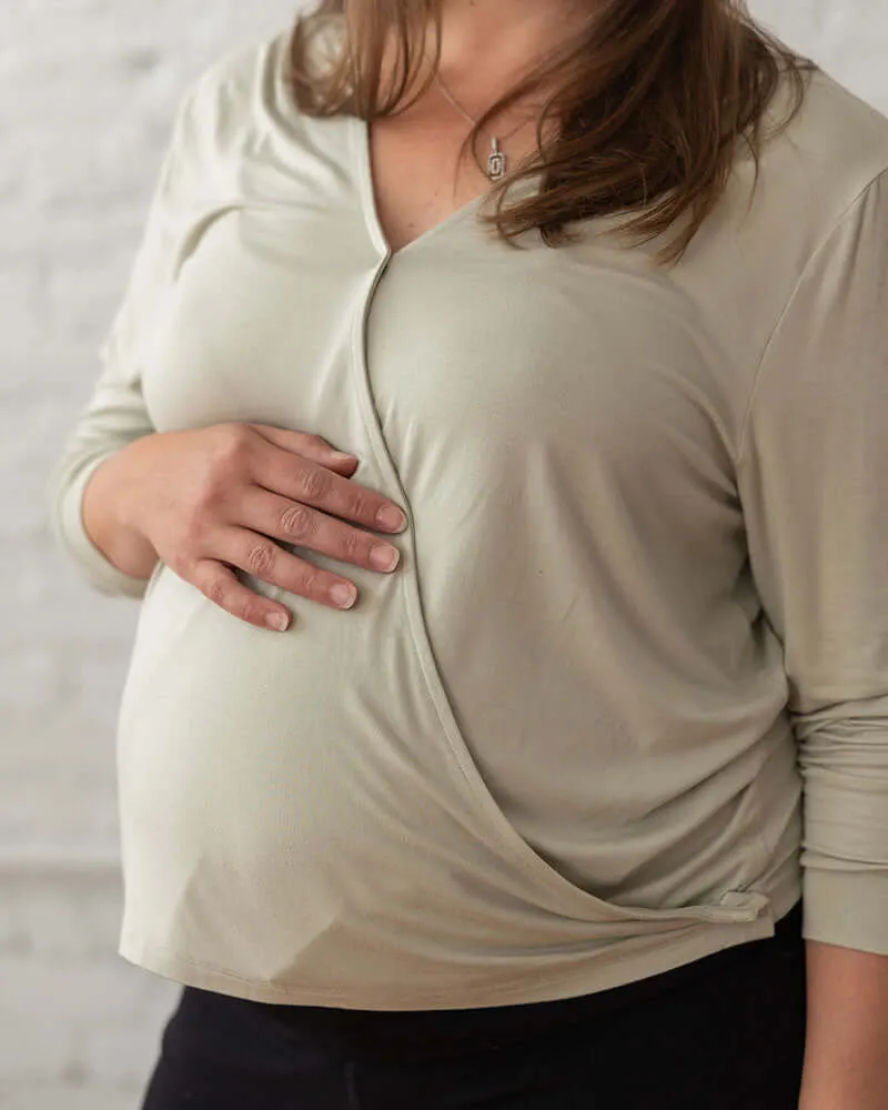 Nursing & Maternity Everywhere Long-Sleeve Wrap Blouse | Moss