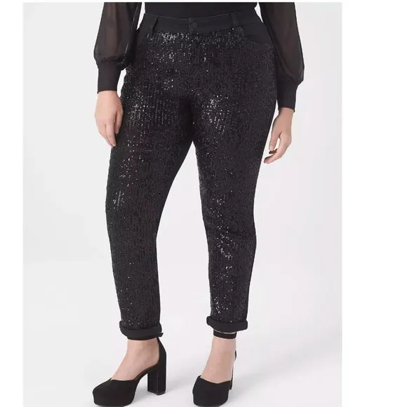 NWOT Lane Bryant Signature Fit Boyfriend Jean - Black With Sequins SZ-20
