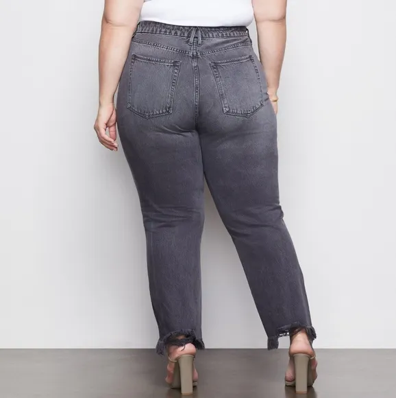 NWT Good American Charcoal Washed Black Vintage Twisted Seam Jeans 24