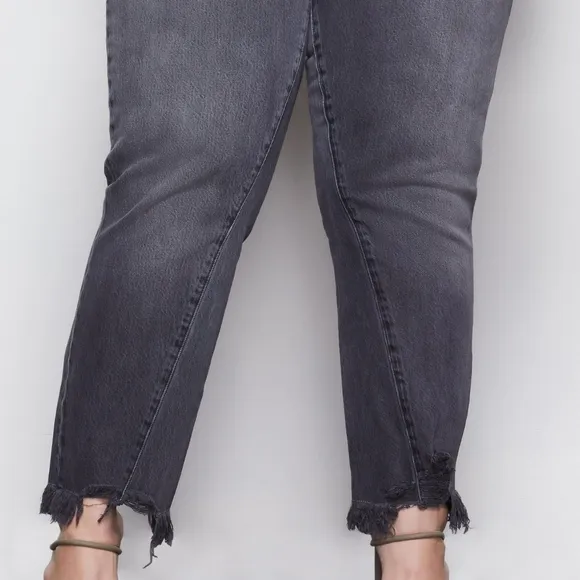 NWT Good American Charcoal Washed Black Vintage Twisted Seam Jeans 24