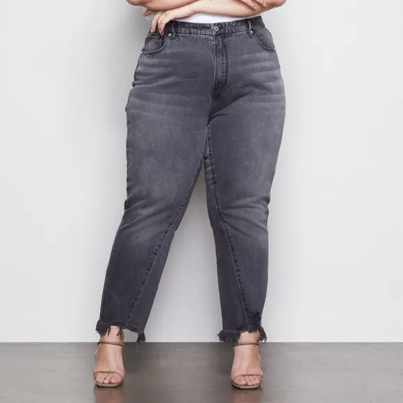 NWT Good American Charcoal Washed Black Vintage Twisted Seam Jeans 24