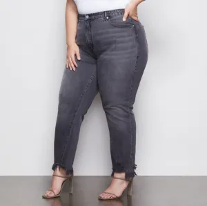 NWT Good American Charcoal Washed Black Vintage Twisted Seam Jeans 24
