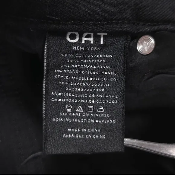 NWT OAT NEW YORK Bling Seam Mid Rise Relaxed Slim Straight Jeans Black Size 8/29