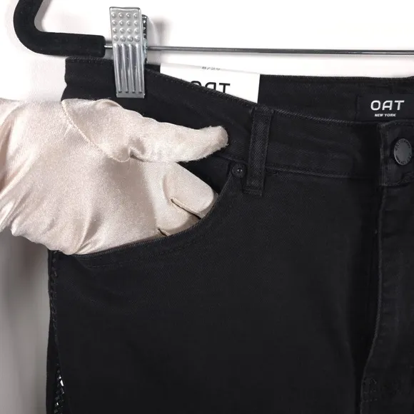 NWT OAT NEW YORK Bling Seam Mid Rise Relaxed Slim Straight Jeans Black Size 8/29