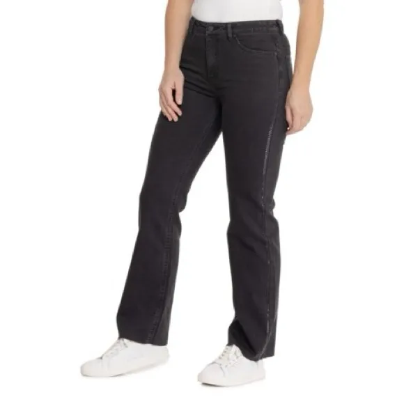 NWT OAT NEW YORK Bling Seam Mid Rise Relaxed Slim Straight Jeans Black Size 8/29