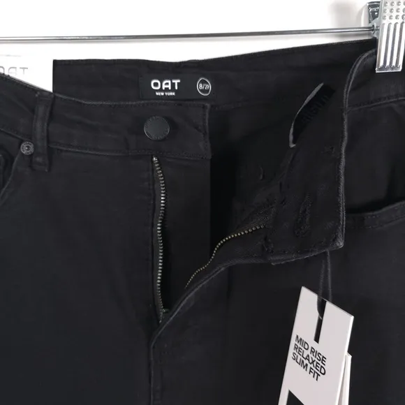 NWT OAT NEW YORK Bling Seam Mid Rise Relaxed Slim Straight Jeans Black Size 8/29