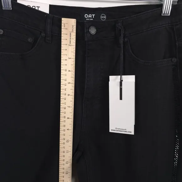 NWT OAT NEW YORK Bling Seam Mid Rise Relaxed Slim Straight Jeans Black Size 8/29