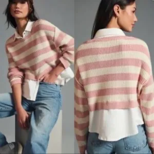 NWT Pilcro Anthropologie Striped Collared Sweater Size XS