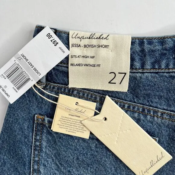 NWT Women’s Unpublished  Jessa-Boyish Denim Jean Short Size 27 #344