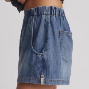 One Teaspoon Denim Chambray Pull-on Shorts Elastic Waist XS Summer Baggy Barrel