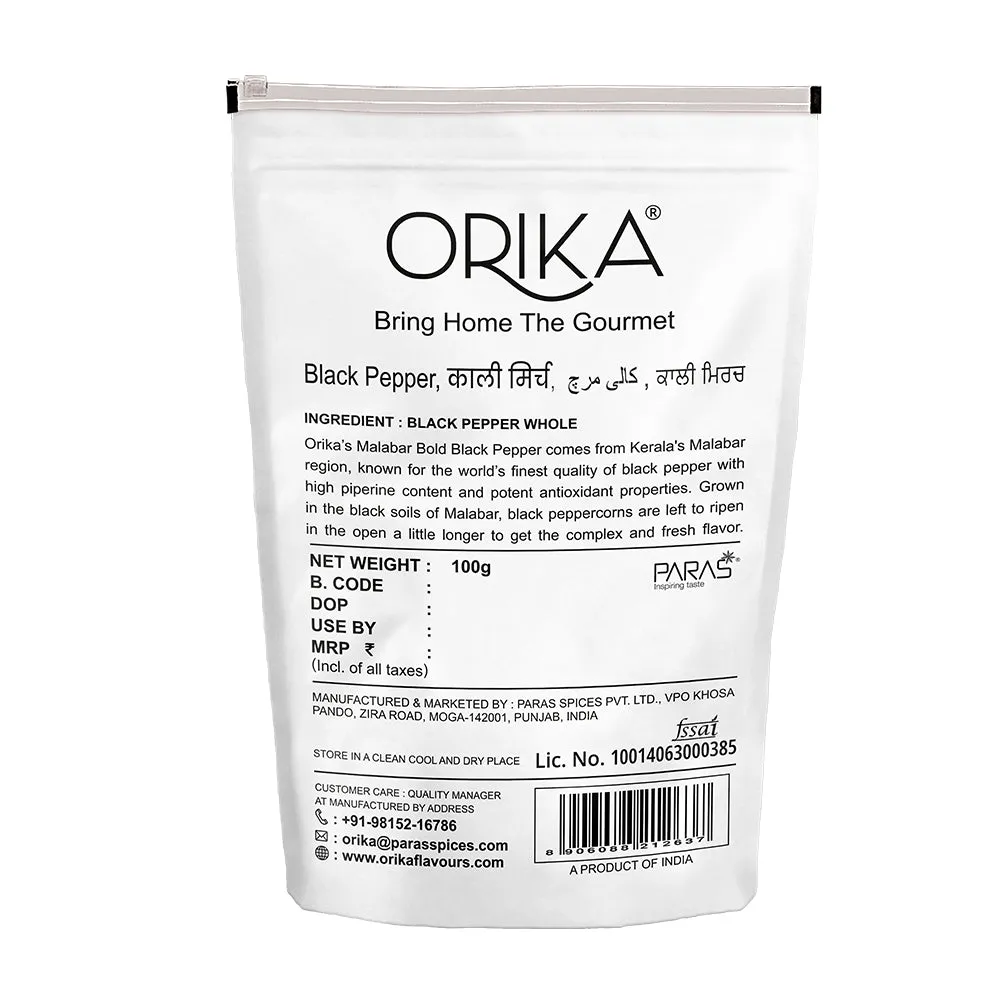 Orika's Malabar Bold Black Pepper, 100g