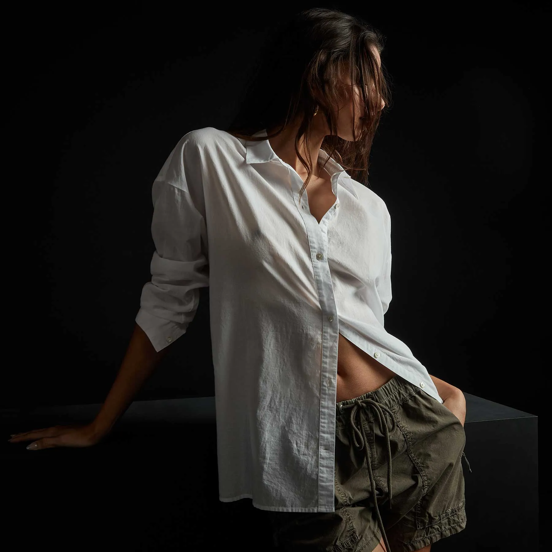 Oversized Button Front Shirt - White