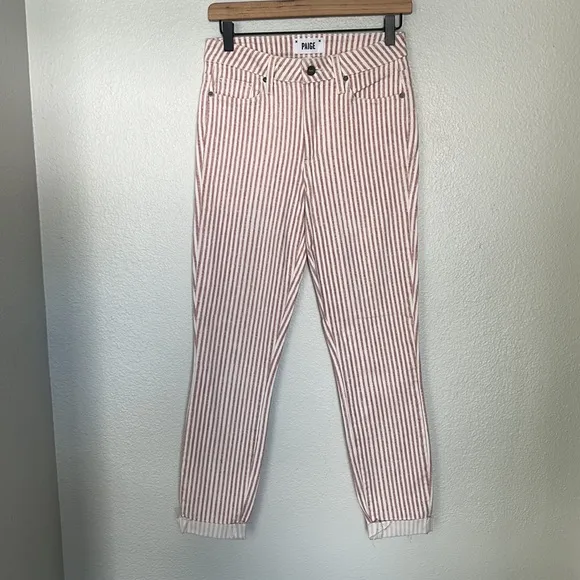 PAIGE Hoxton Ankle Raw Hem Pink stripped jeans