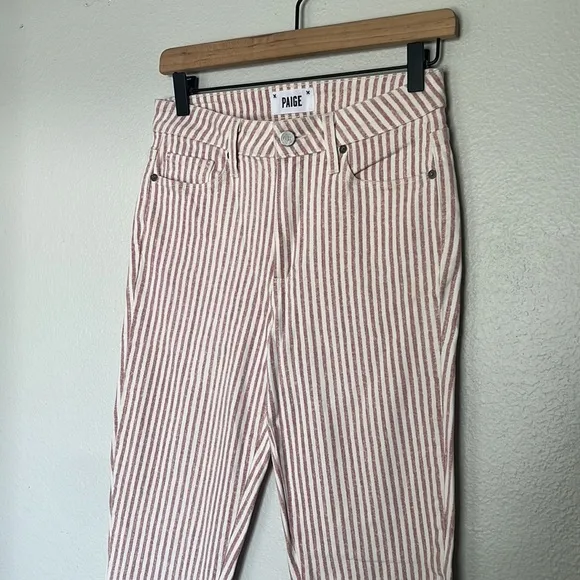 PAIGE Hoxton Ankle Raw Hem Pink stripped jeans