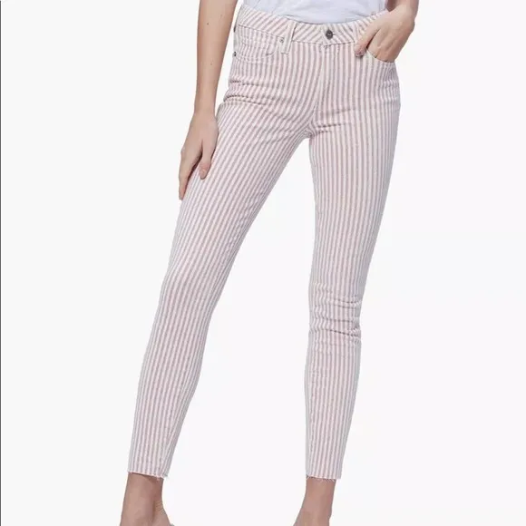 PAIGE Hoxton Ankle Raw Hem Pink stripped jeans