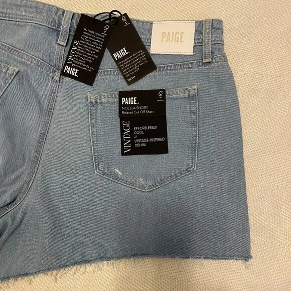PAIGE Noella Cutoff Denim Jean Shorts Button Fly in As If Blue Size 33 Brand New