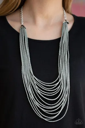Paparazzi " Peacefully Pacific " Gray Colored Seed Bead Multi Stand Necklace Set
