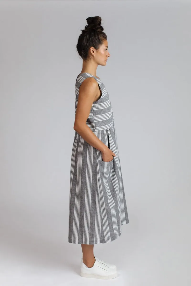 Perpignan Dress in Grey Stripe