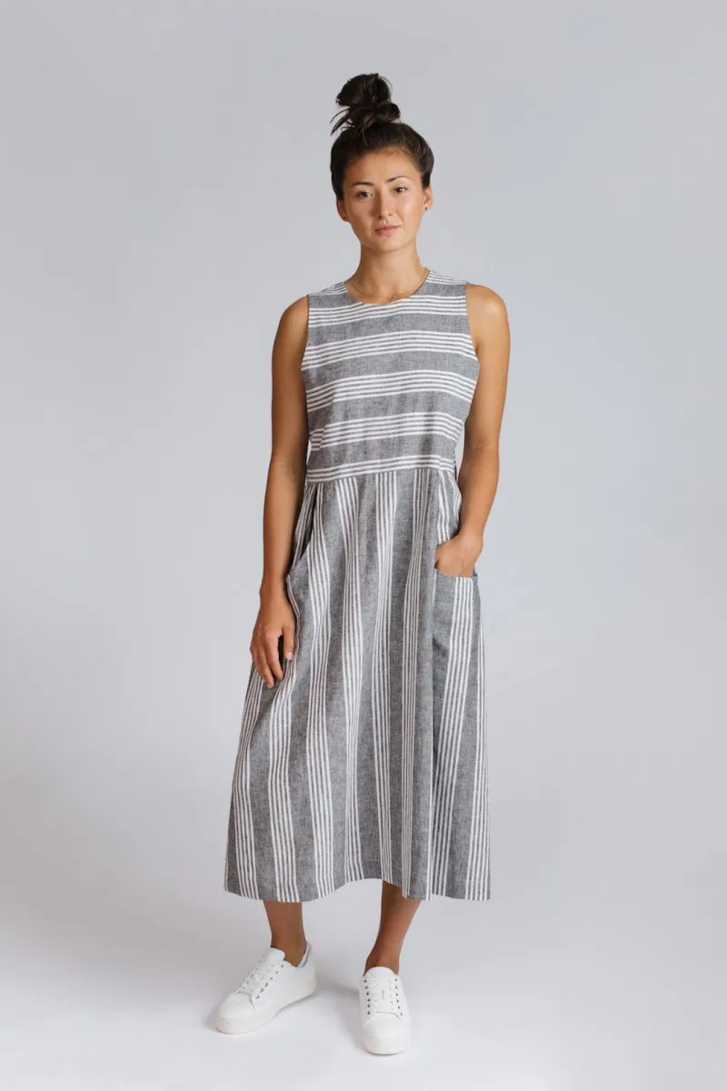 Perpignan Dress in Grey Stripe