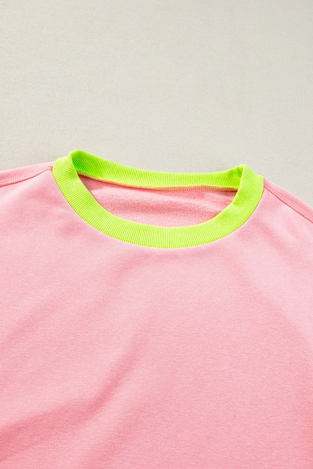 Pink Colorblock Bubble Sleeve Sweatshirt