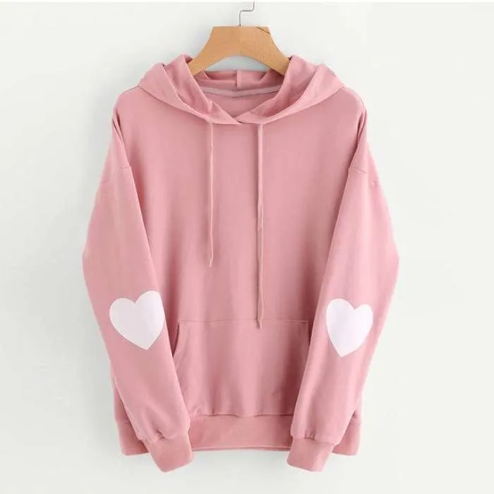 Pink Heart Hoodie Women