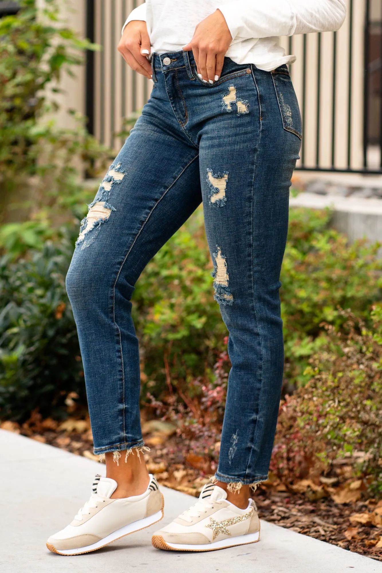 Plus Size Evansville Mid Rise Distressed Relaxed Fit