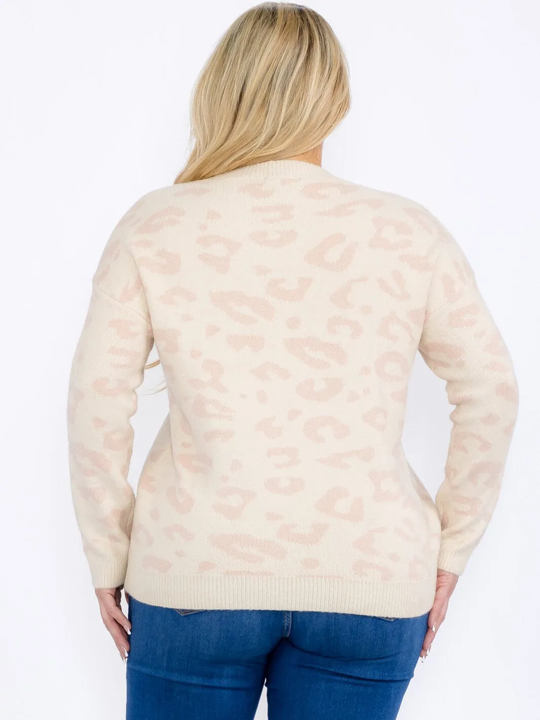 PLUS SIZE LONG SLEEVES PULLOVER COLORBLOCK ANIMAL PRINT SWEATER