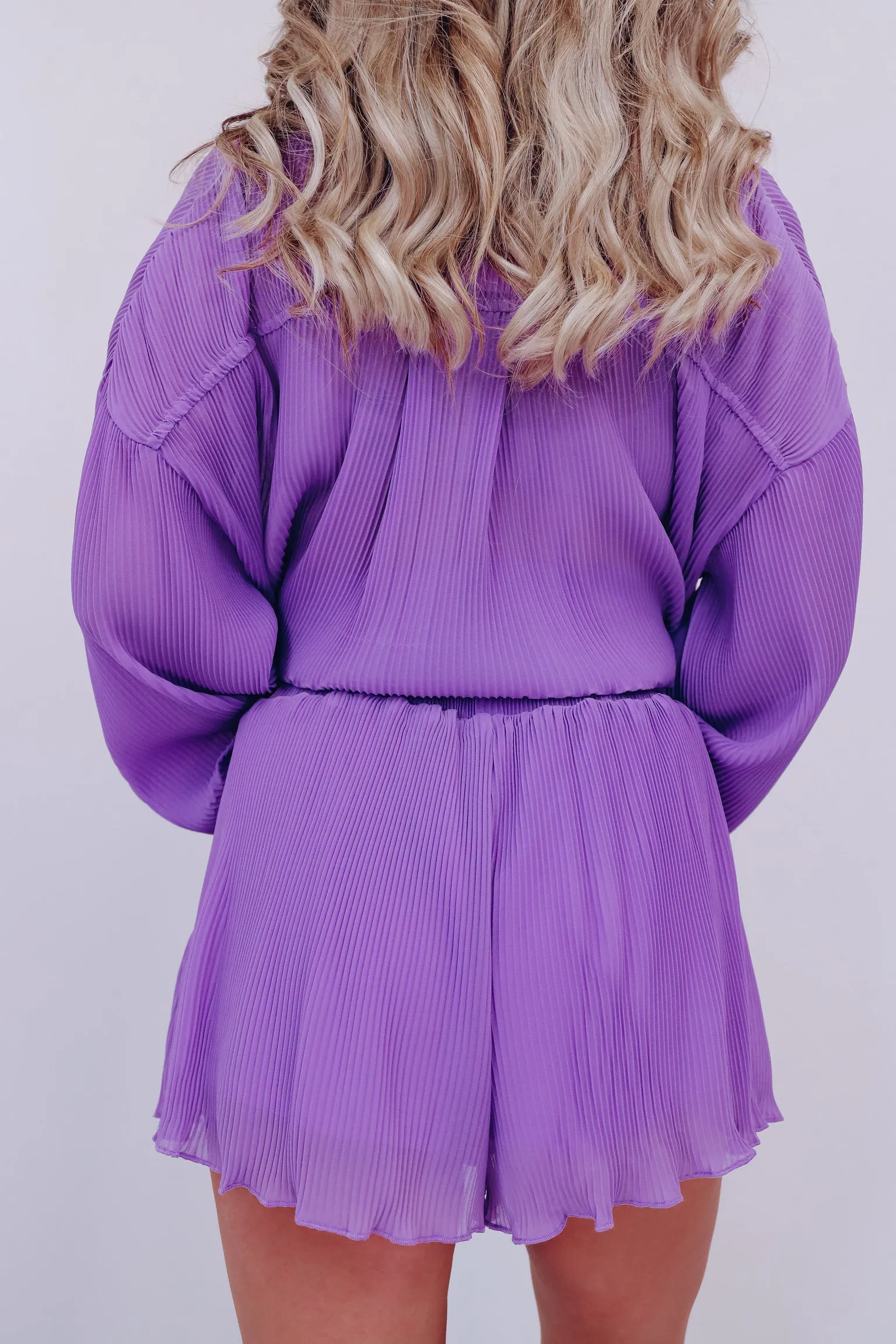 Poised Plisse Button Down Shirt And Shorts Set - Lavender