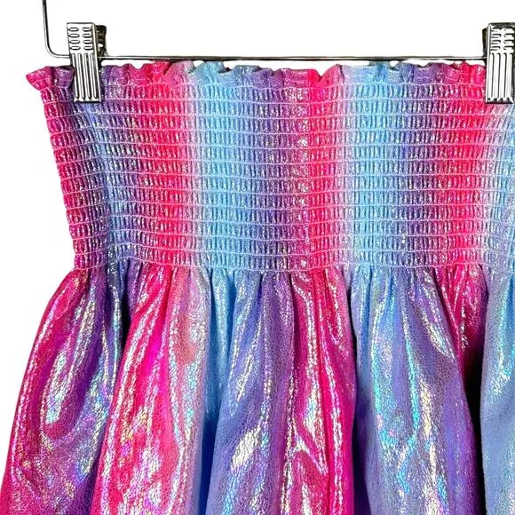 Queen of Sparkles NWT Pink Blue Rainbow Leather Smocked Shiny Swing Shorts