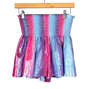Queen of Sparkles NWT Pink Blue Rainbow Leather Smocked Shiny Swing Shorts