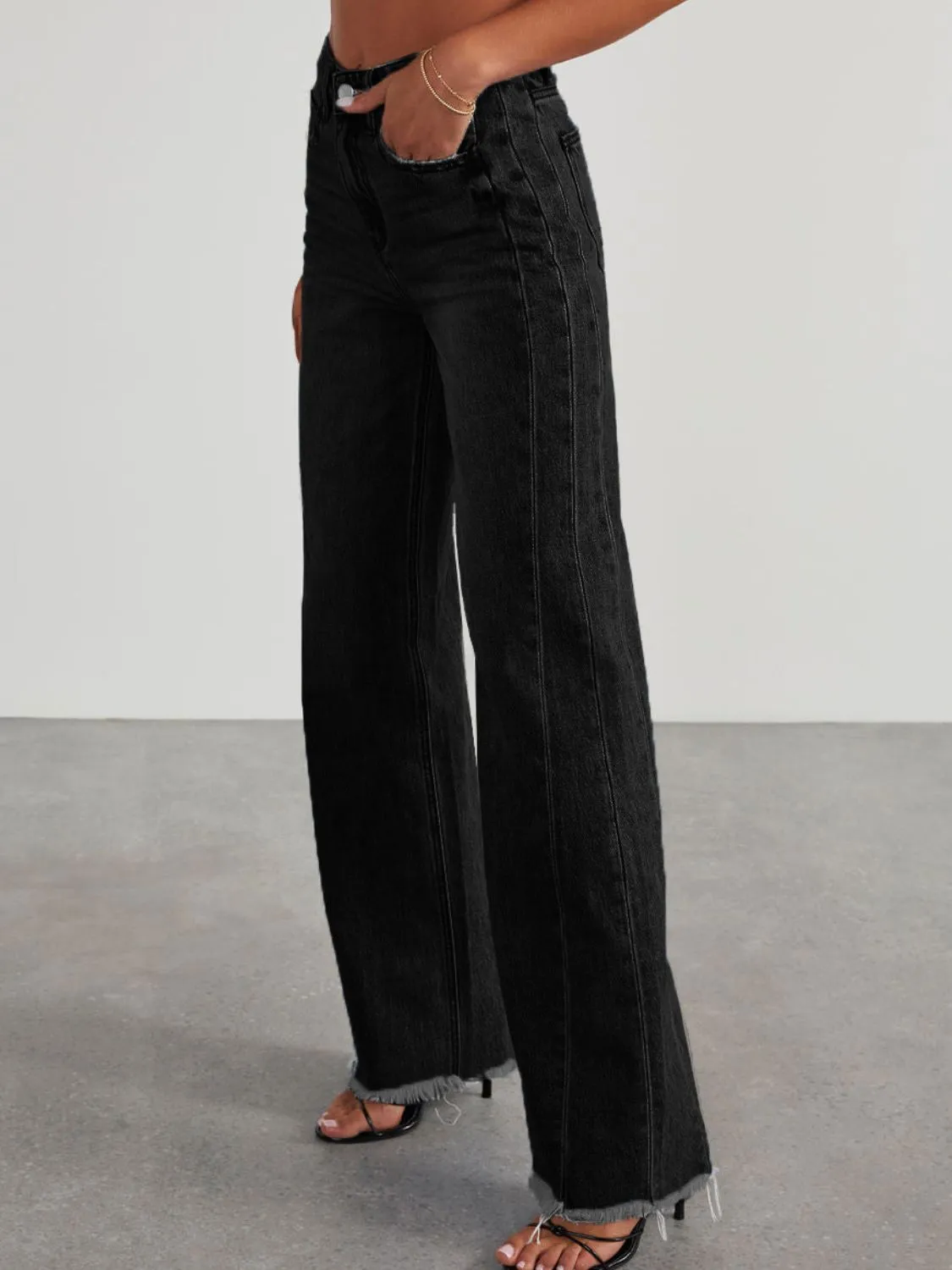 Raw Hem Wide Leg Jeans with Pockets ( 3 Colors)