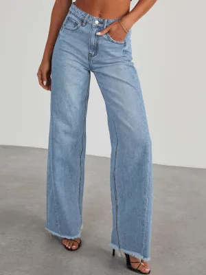 Raw Hem Wide Leg Jeans with Pockets ( 3 Colors)