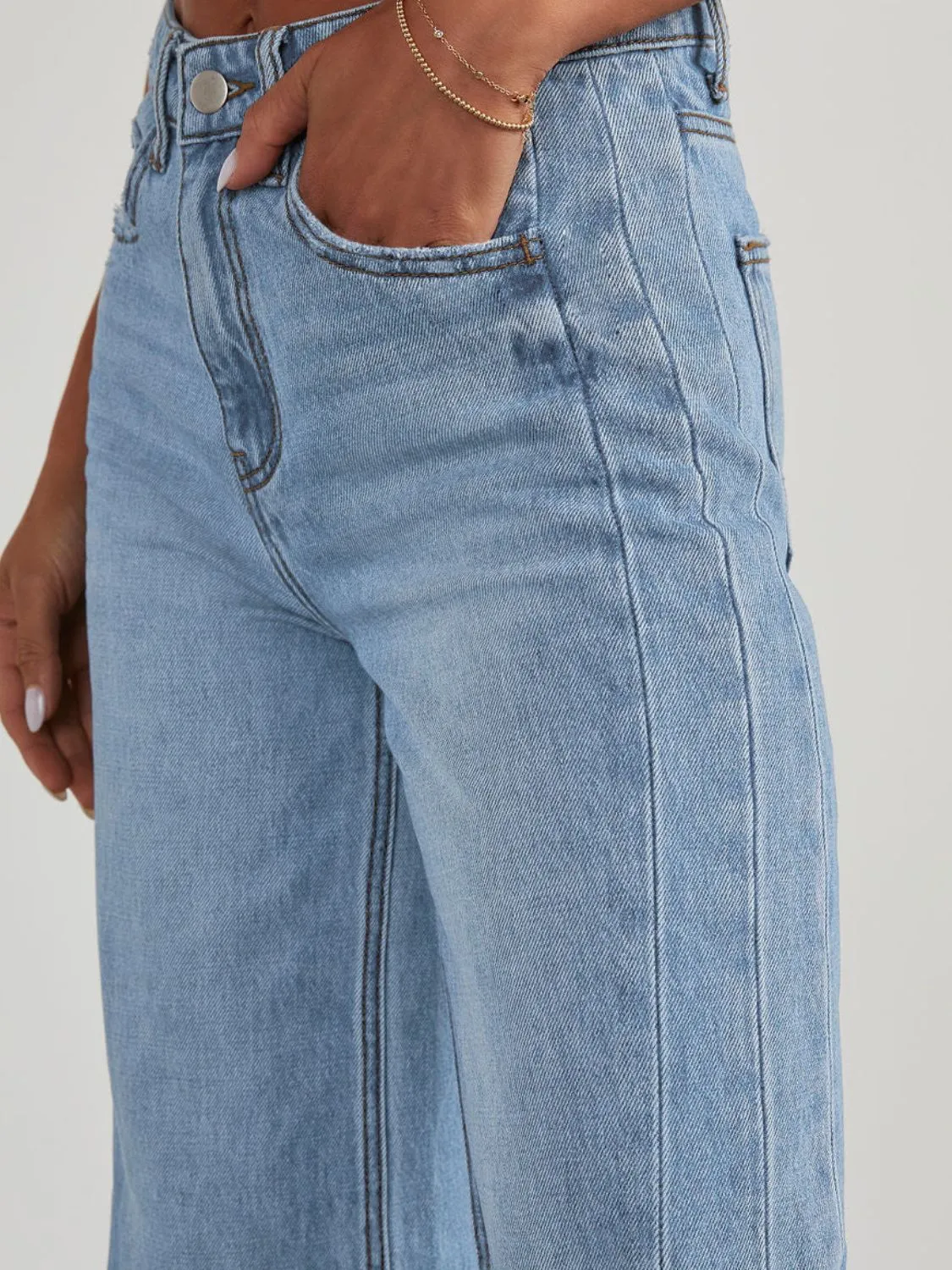 Raw Hem Wide Leg Jeans with Pockets ( 3 Colors)