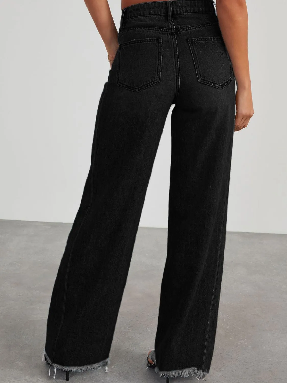 Raw Hem Wide Leg Jeans with Pockets ( 3 Colors)