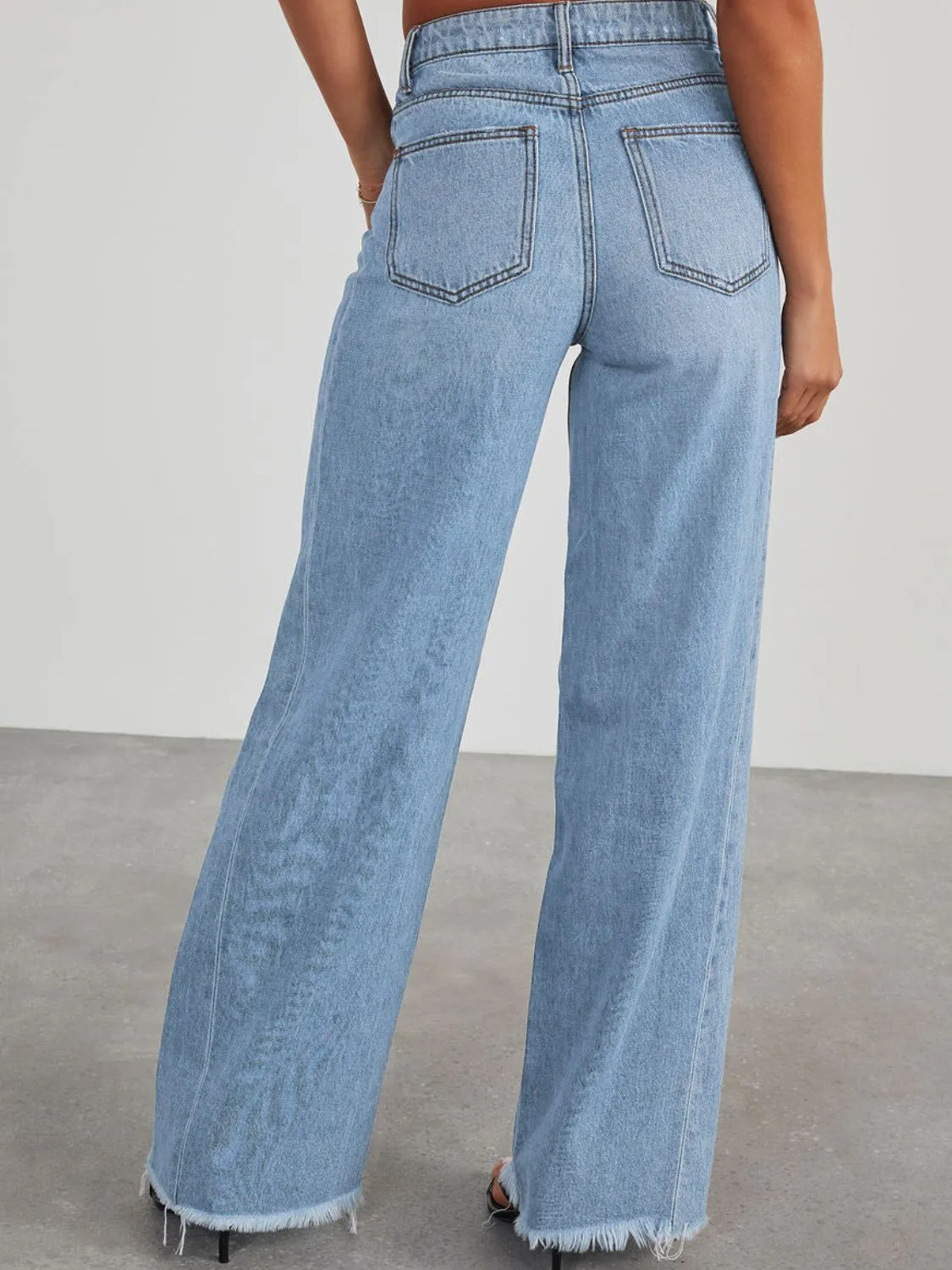 Raw Hem Wide Leg Jeans with Pockets ( 3 Colors)
