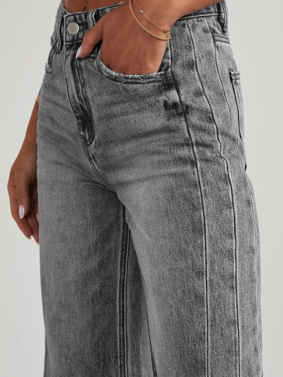 Raw Hem Wide Leg Jeans with Pockets ( 3 Colors)