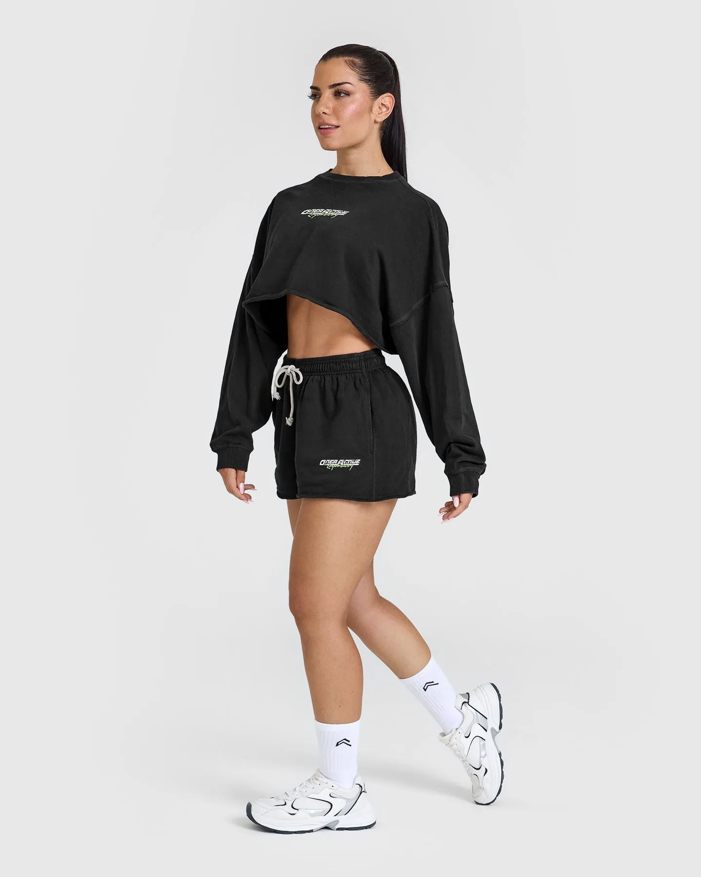 Raw Lounge Oversized Shorts with Graphic | Washed Black