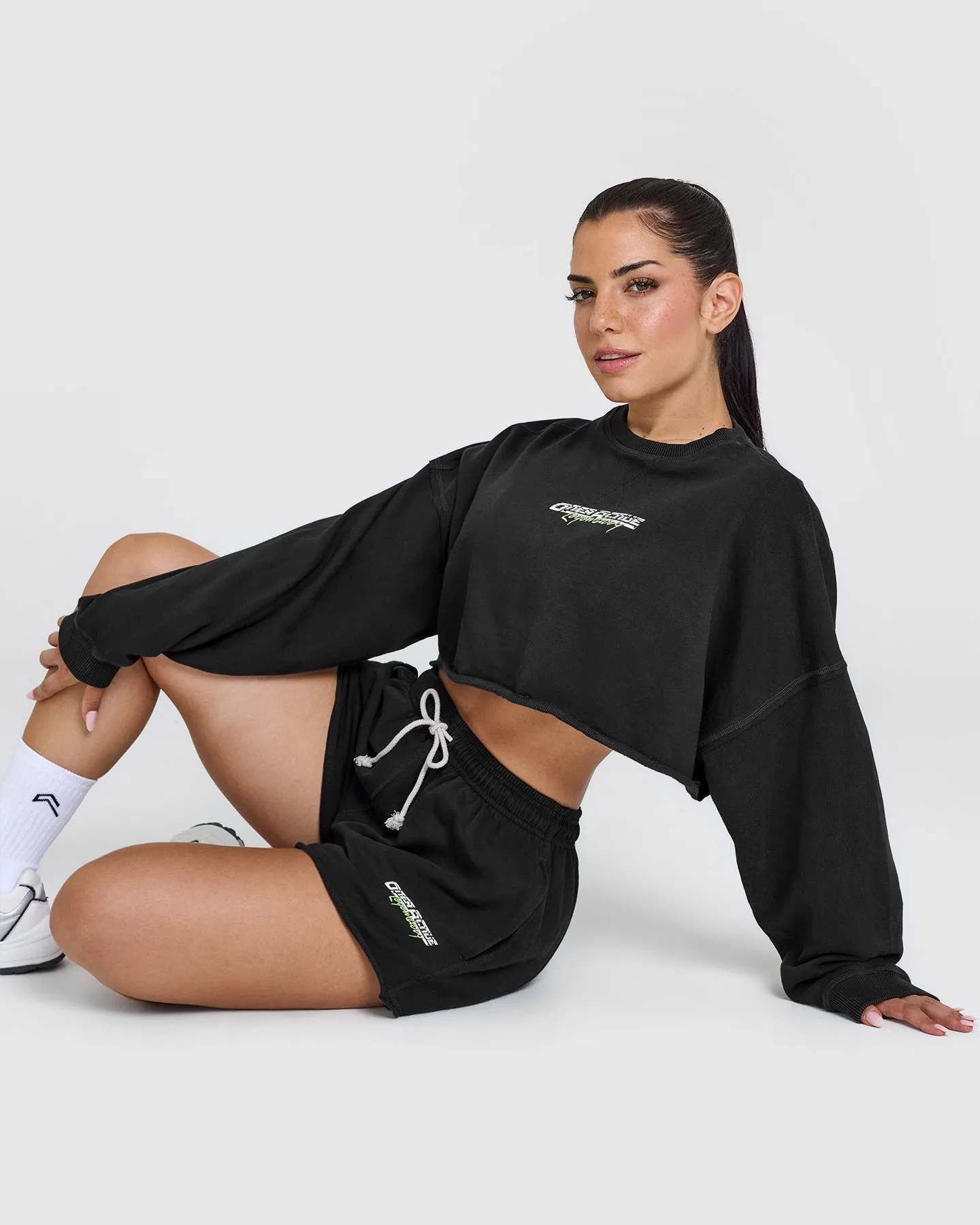 Raw Lounge Oversized Shorts with Graphic | Washed Black