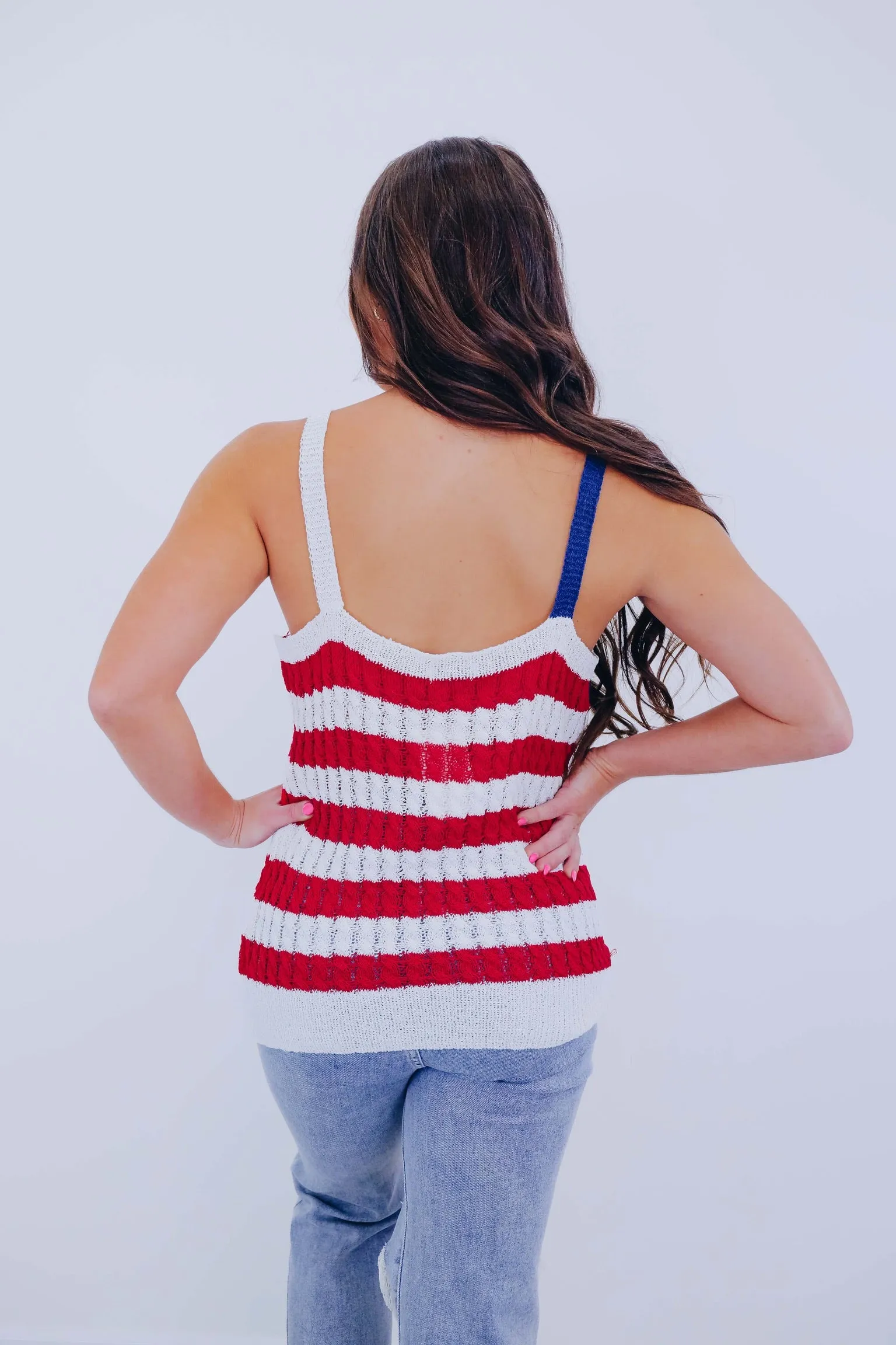 Red White & Cute Open Knit Tank