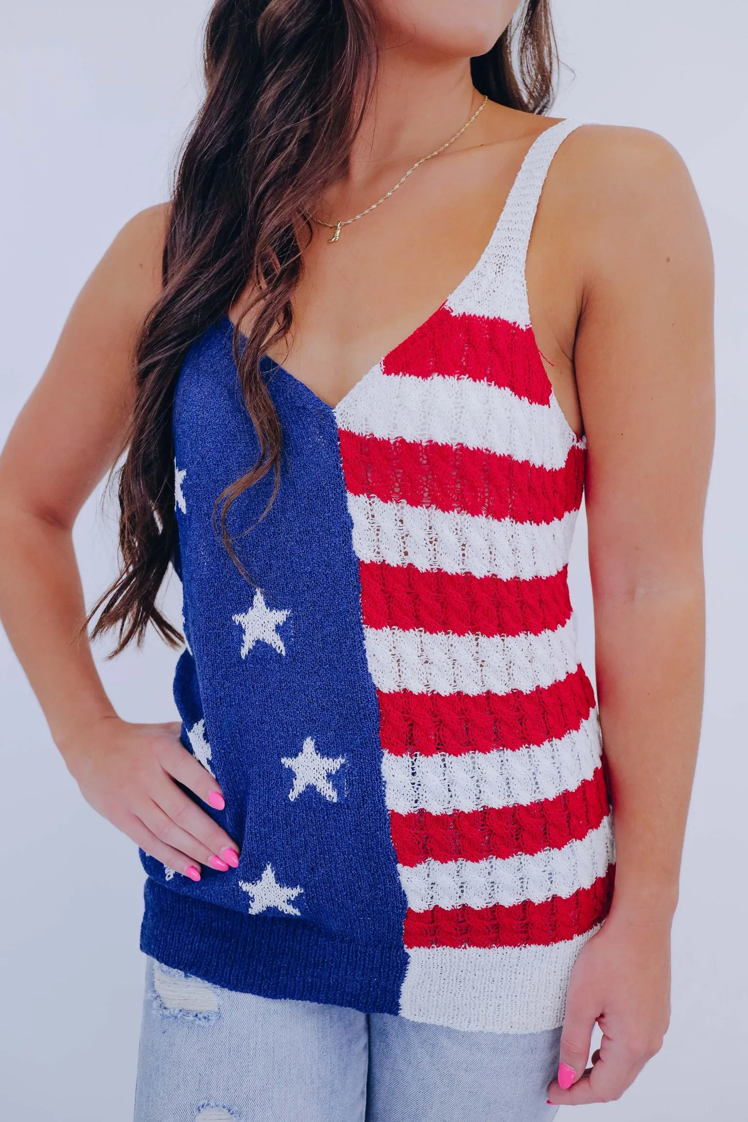 Red White & Cute Open Knit Tank